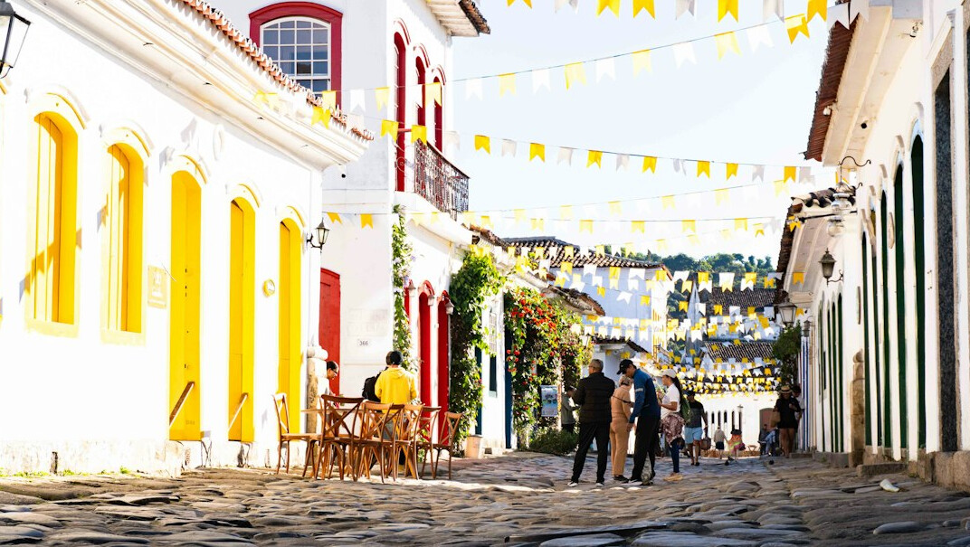 Cobblestone street in a historic colonial town
