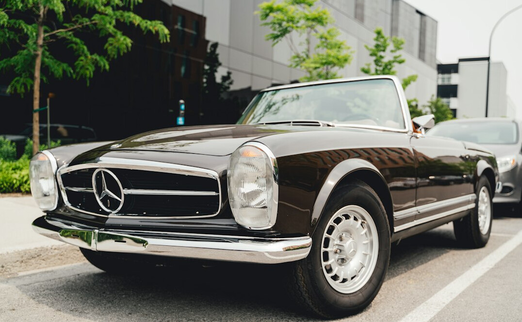 Sleek vintage car in a minimalist showroom