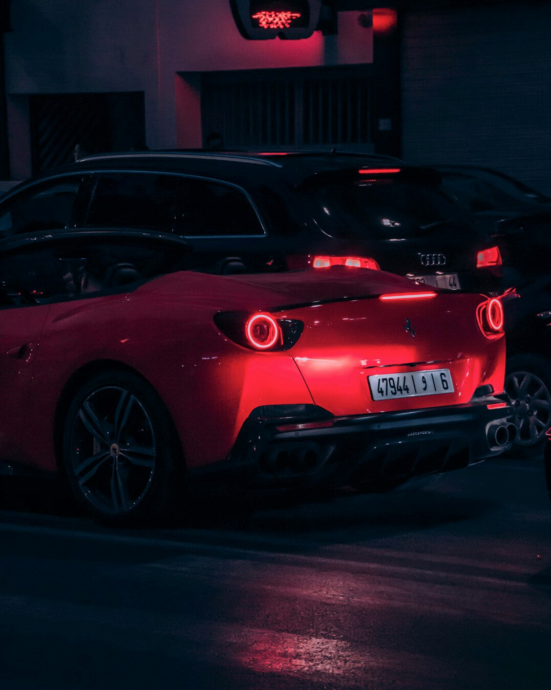 luxury sports car at night